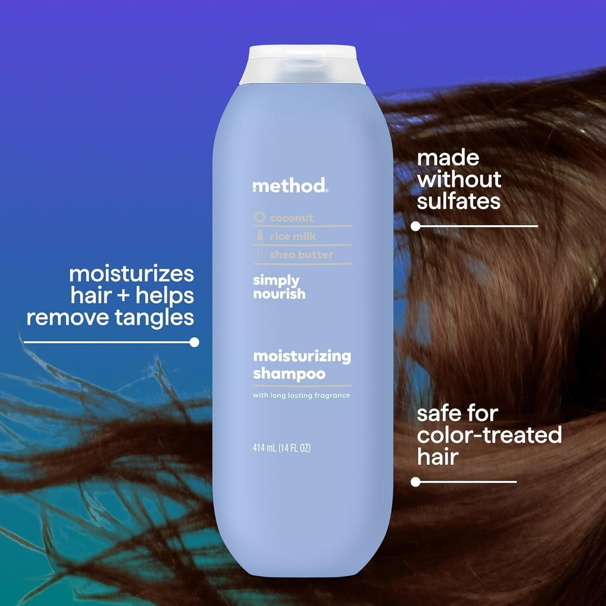 Moisturizing Shampoo, Simply Nourish with Shea Butter, Coconut, and Rice Milk Scent Notes, Paraben and Sulfate Free, 14 Oz (Pack of 1)