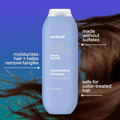 Moisturizing Shampoo, Simply Nourish with Shea Butter, Coconut, and Rice Milk Scent Notes, Paraben and Sulfate Free, 14 Oz (Pack of 1)