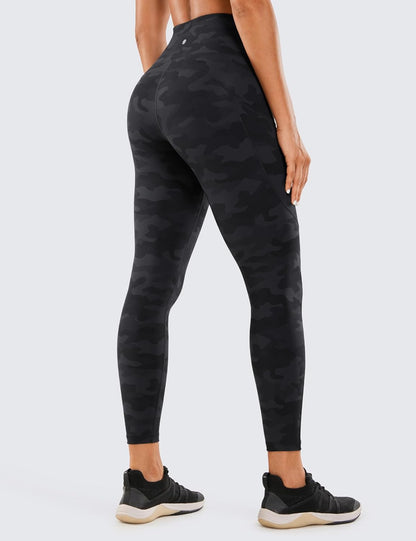 Women'S Naked Feeling Workout Leggings 25 Inches - High Waisted Yoga Pants with Side Pockets Running Tights