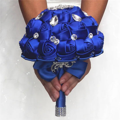 Private Custom Wedding Flower Bride Bouquet 18CM Silk Rose Wedding Bouquet Crystal Brooch Ribbon Bow Bride Bridesmaid Holding Flowers