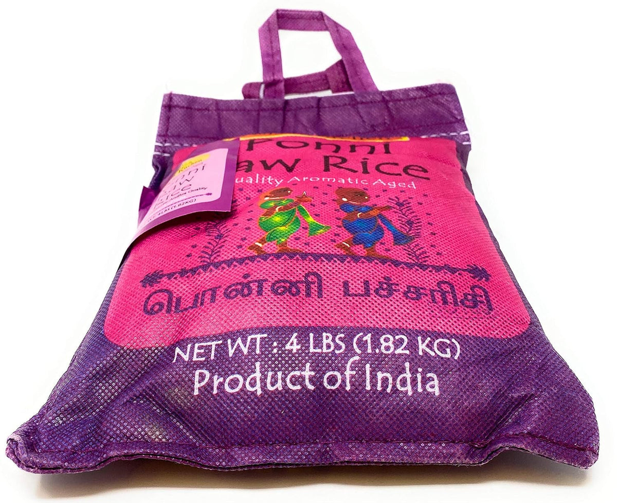 Ponni Raw Rice 4-Pound Bag, 4Lbs (1.81Kg) Short Grain Rice ~ All Natural | Gluten Friendly | Vegan | Indian Origin | Export Quality