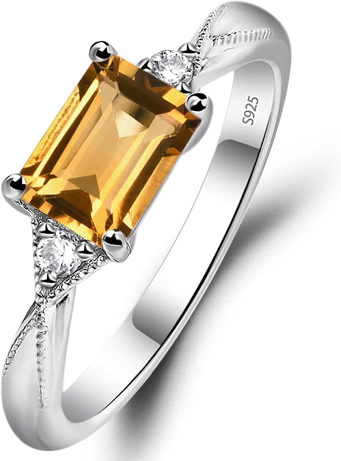 925 Sterling Silver Emerald Cut 7X5 MM Gemstone Ring East West Dainty Promise Ring for Women