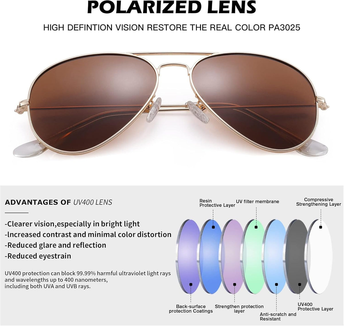 Aviator Sunglasses for Men Women Classic Polarized UV400 Protection