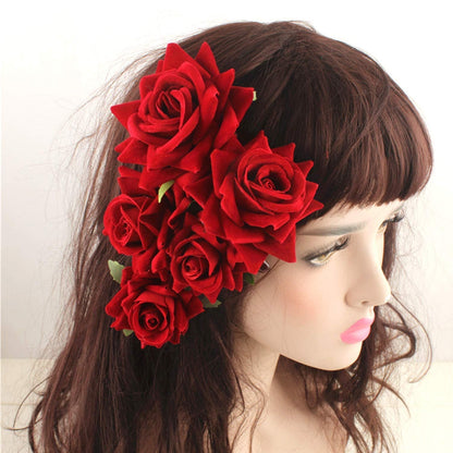 4 Pieces Rose Flower Hair Clip Big Rose Brooch Floral Clips Mexican Flower Hair Accessories for Woman Flamenco Dancer Bridal Party Wedding
