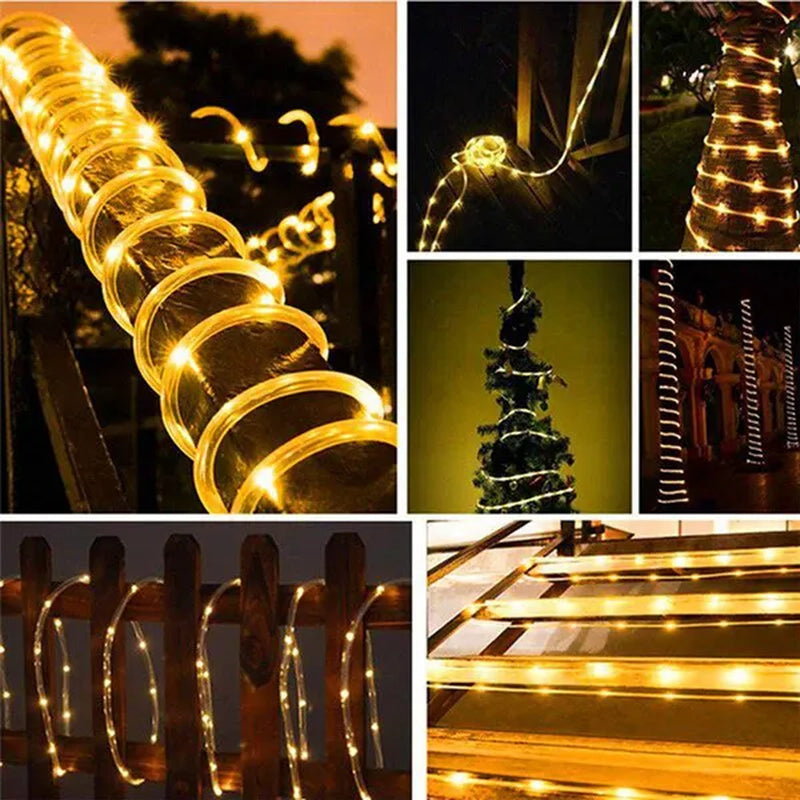 7/12/22/32Meters Solar Powered LED Rope Strip Lights Tube String Lights Garland Fairy Lighting Strings for Outdoor Indoor Garden Christmas Decor
