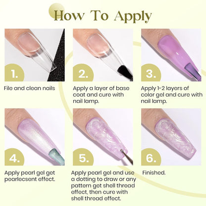 Pearl Top Coat Gel Nail Polish, Mermaid Glitter Nail Gel Polish 2-IN-1 Shiny Shell Thread Drawing Soak off UV LED Nail Gel for Nail Salon Home DIY Manicure 1PC 10Ml