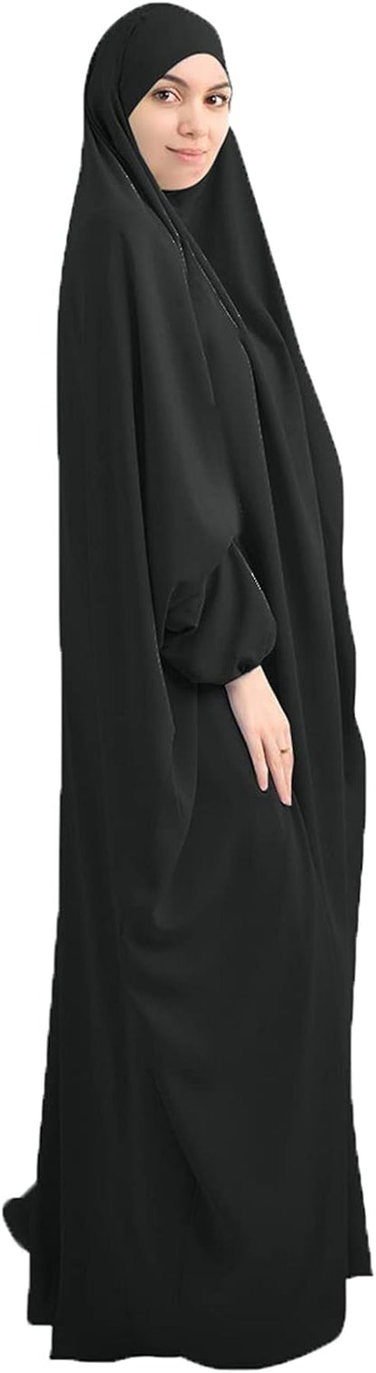 Women Muslim One-Piece Loose Full Cover Long Dress One-Size Overall Hijab Thobe Hooded Dress