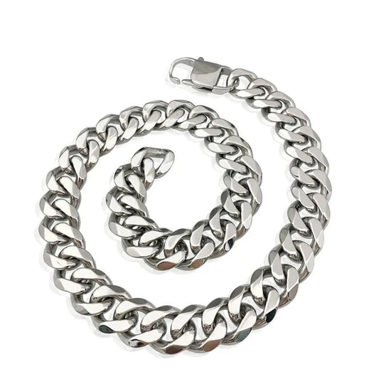 Men's or Women's Jewelry 15mm/19mm Stainless Steel Silver/Gold Curb Cuban Chain Necklace/Bracelet
