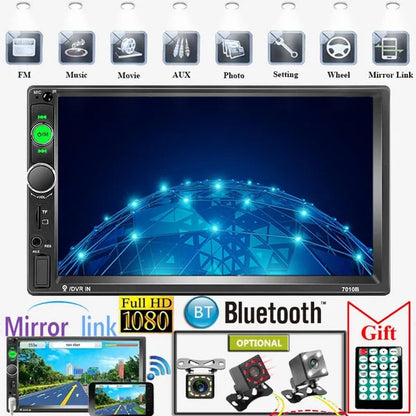 2 Din 7" HD Touch Screen Digital Display Car Multimedia Player Audio Stereo Radio Autoradio Car MP5 Player with Bluetooth USB FM Support Mirror Link Rear View Camera Connection