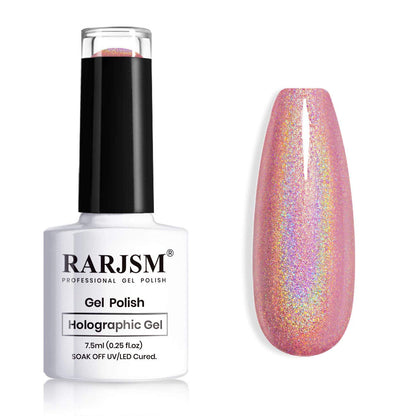 Holographic Nail Polish Rose Gold Gel Nail Polish with Mermaid Unicorn Effect Glitter Gel Nail Polish RAR73 Suitable for Spring Summer
