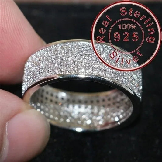 New Sparkling 925 Solid Sterling Silver White Sapphire Diamond Wedding Band Rings Engagement Anniversary Party Jewelry Size 5-12