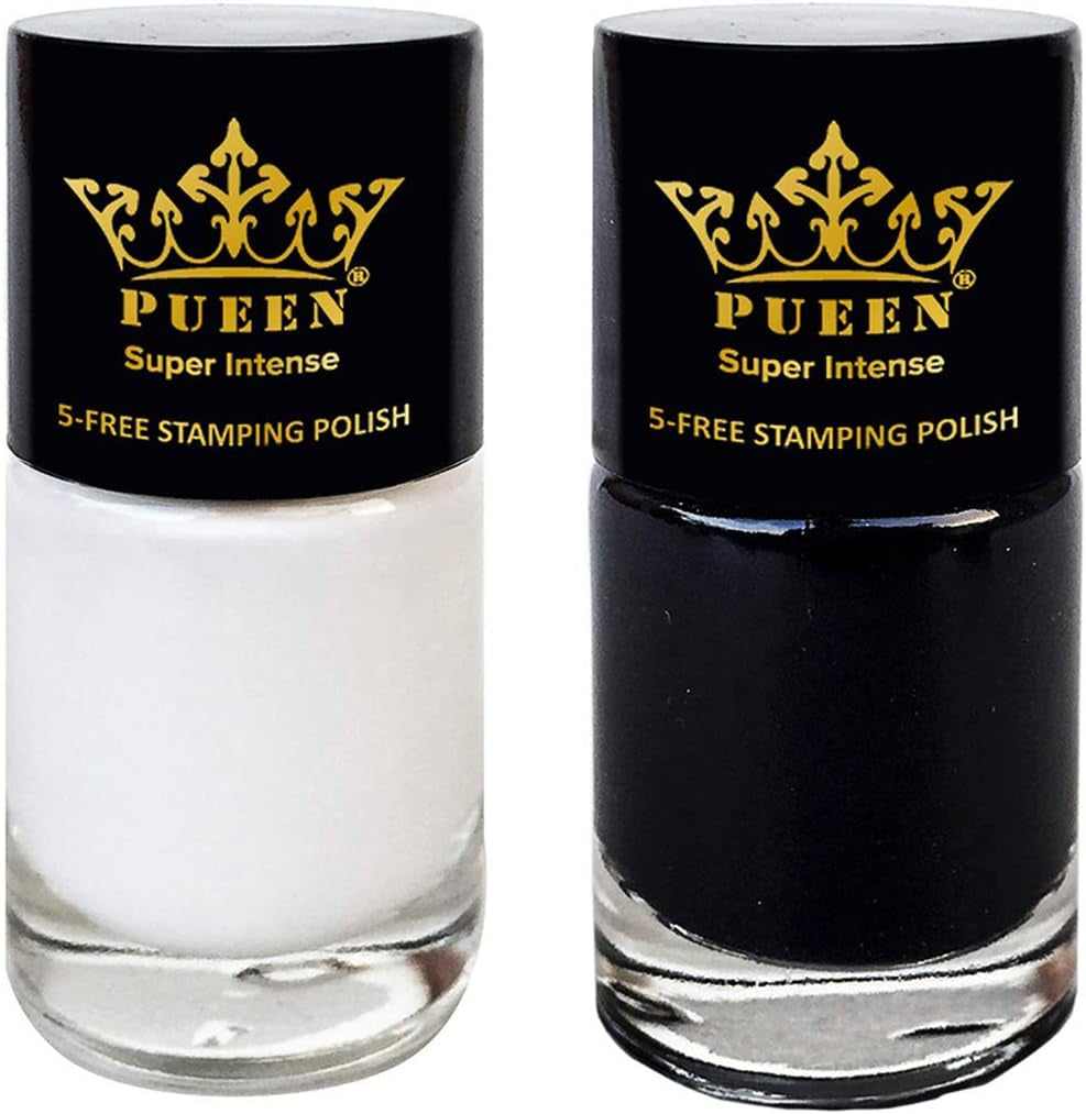 MUST HAVE Stamping Polish Collection Set Big 5-FREE Formula Nail Color Lacquer (805 - Black Jack + 806 - Pure White) - BH000872