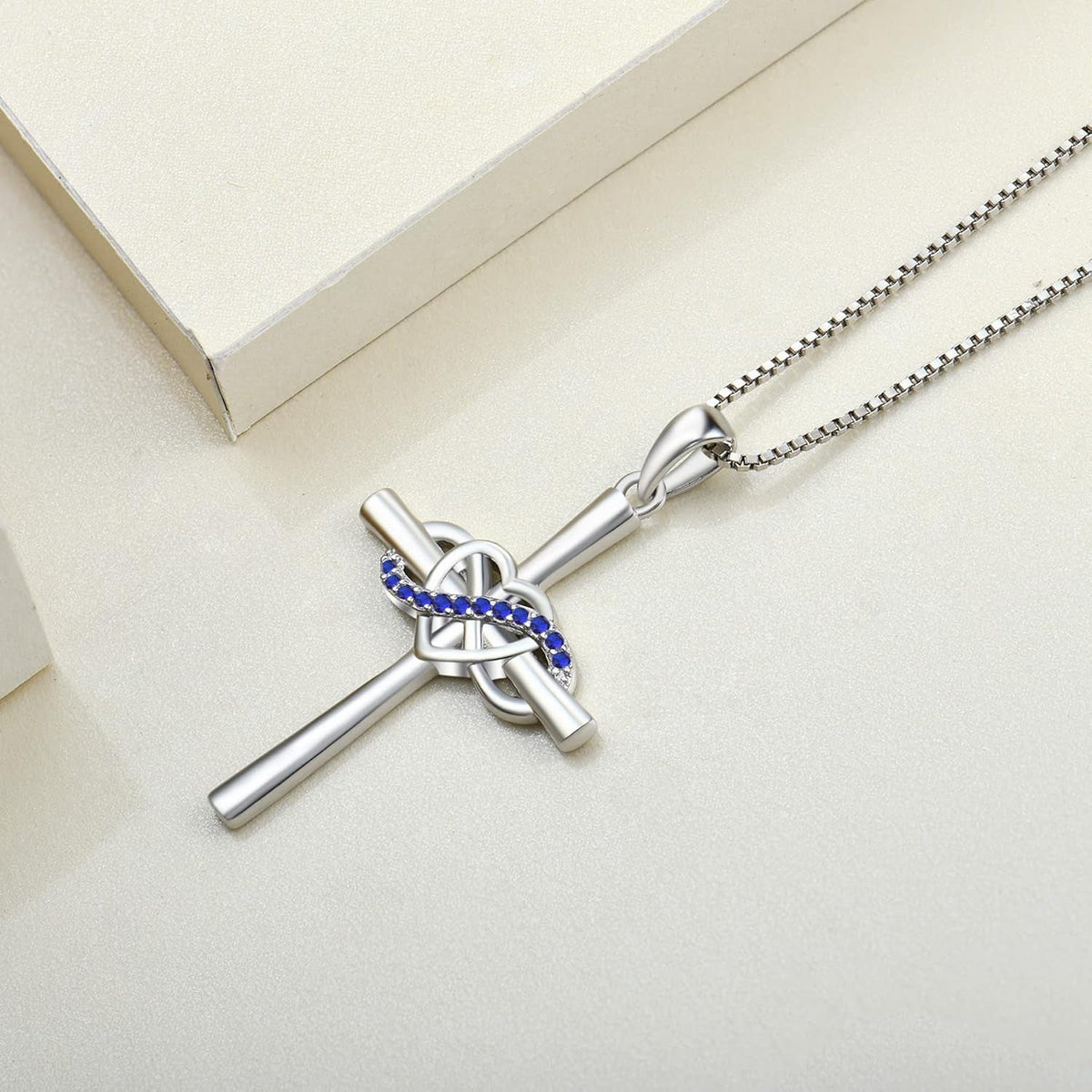 Cross Necklace Sterling Silver Infinity Heart Crucifix Pendant Birthstone Criss Jewelry for Women
