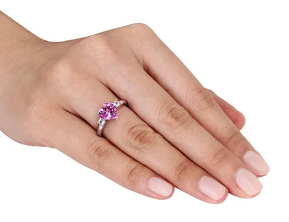 Lab-Created Pink Sapphire and Created White Sapphire Heart Ring 2.50 Carat (ctw) in Sterling Silver