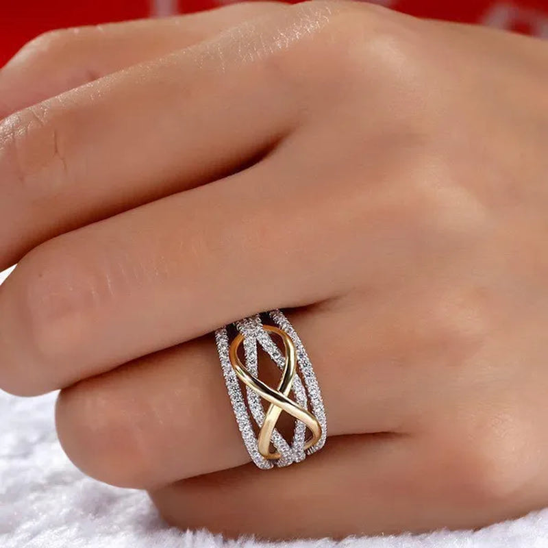 Popular jewelry fashion women's two-color ring gold-plated ring gold and silver ring 8-shaped ring 6-10#