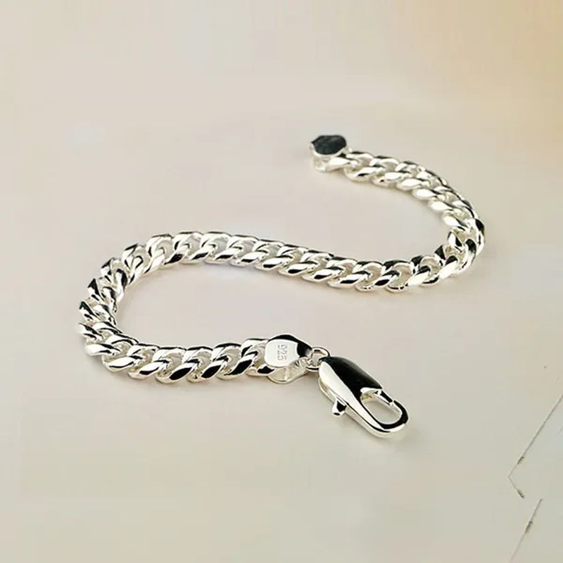 Men's 925 Sterling Silver Bracelet 10MM Classic Original Silver Cuban Chain Solid Silver Bracelet Rapper 2020 New 925 Sterling Silver Fashion Bracelet