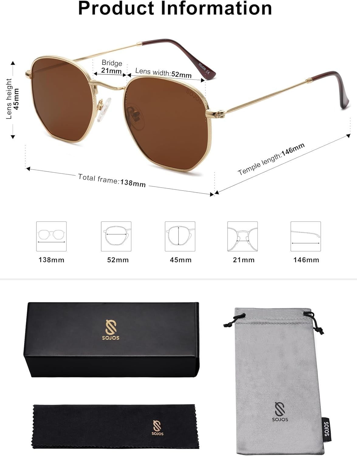 Square Polarized Sunglasses for Women Men Small Hexagonal Polygon Shades SJ1072