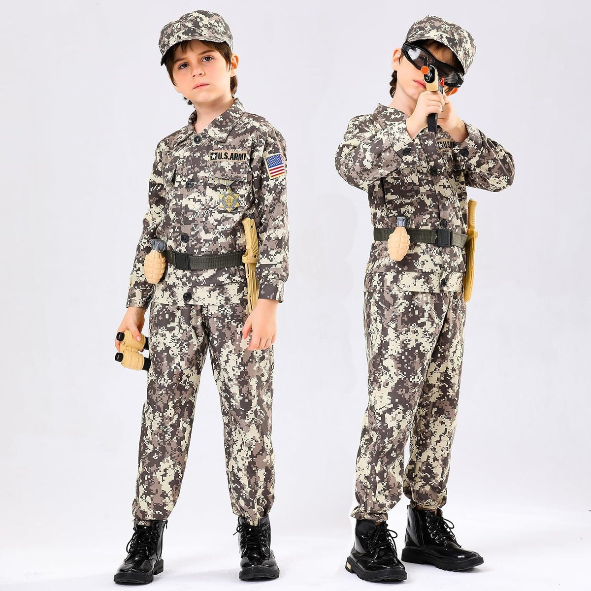 Army Costume for Kids, Military Soldier Costumes for Boys, Halloween Costumes Dress up Role Play Set