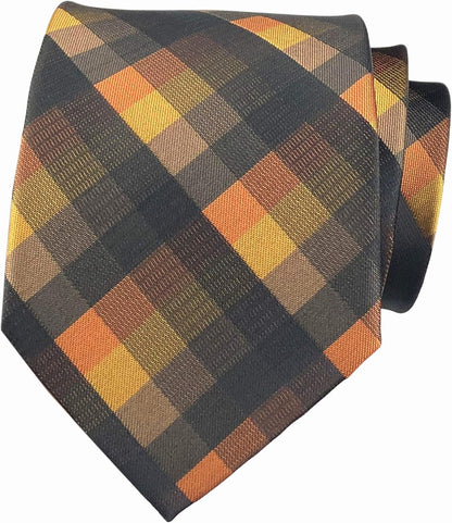 Men'S Classic Checks Dark Blue Grey Jacquard Woven Silk Tie Necktie