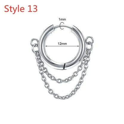 1 Pair Stainless Steel Huggie Hinged Hoop Earrings Hoop Dangle Earrings for Women Men Silver Black