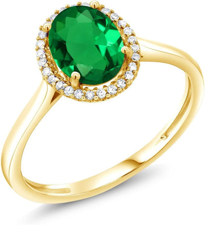 10K Yellow Gold 8X6MM Oval Gemstone Birthstone and White Diamond Halo Engagement Ring | Wedding Anniversary Promise Gold Ring for Women | Available in Size 5-10