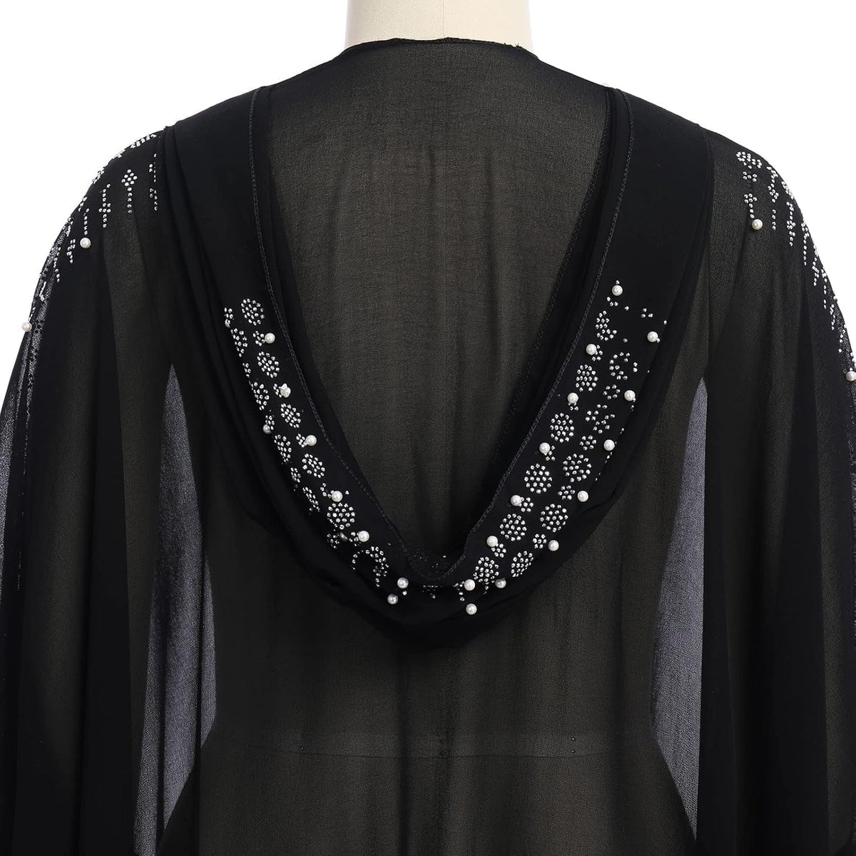 Muslim Dress for Women Loose Batwing Sleeved Hooded Beaded Embroidery Long Abaya Dress Kaftan Abayas Islamic Robe