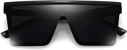 Square Oversized Sunglasses for Women Men Fashion Flat Top Big Black Frame Shades