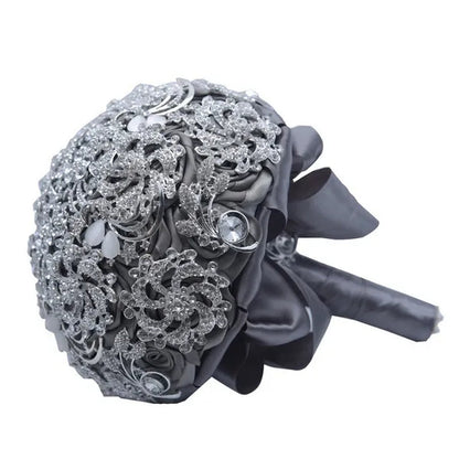 18CM Luxury Full Diamond Wedding Bouquet Shiny Crystal Brooch Bridal Bouquet Satin Ribbon Roses Wedding Flowers Bride Holding Flowers