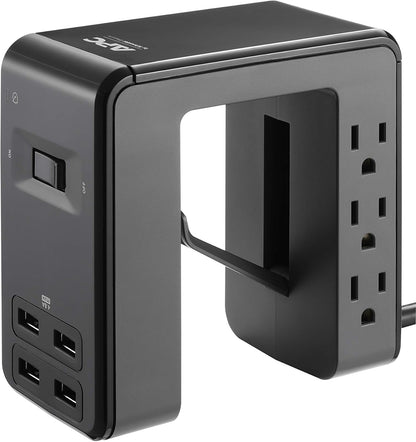 Desk Mount Power Station PE6U4, U-Shaped Surge Protector with USB Ports (4), Desk Clamp, 6 Outlet, 1080 Joules Black
