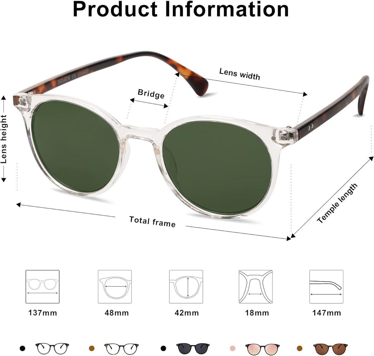 Small Round Classic Polarized Sunglasses for Women Men Vintage Style UV400 Lens SJ2113