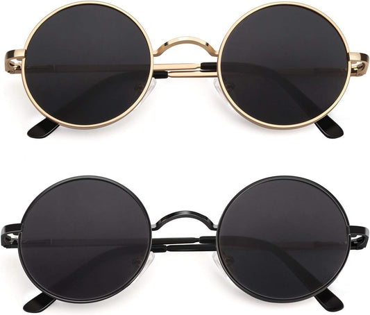 Retro round Polarized Sunglasses Mens Womens Circle Metal Hippie Shades UV400 Protection E01