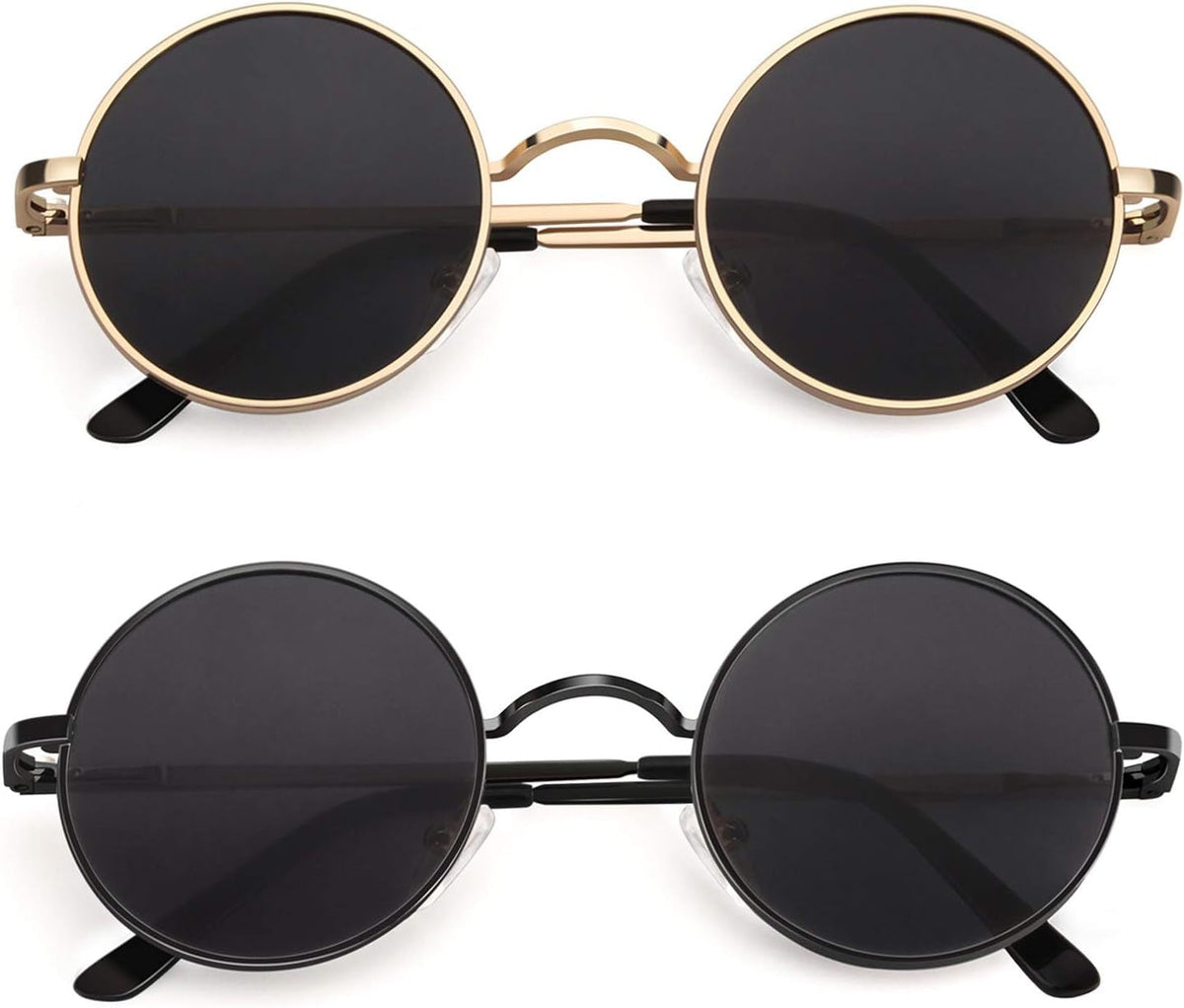 Retro round Polarized Sunglasses Mens Womens Circle Metal Hippie Shades UV400 Protection E01