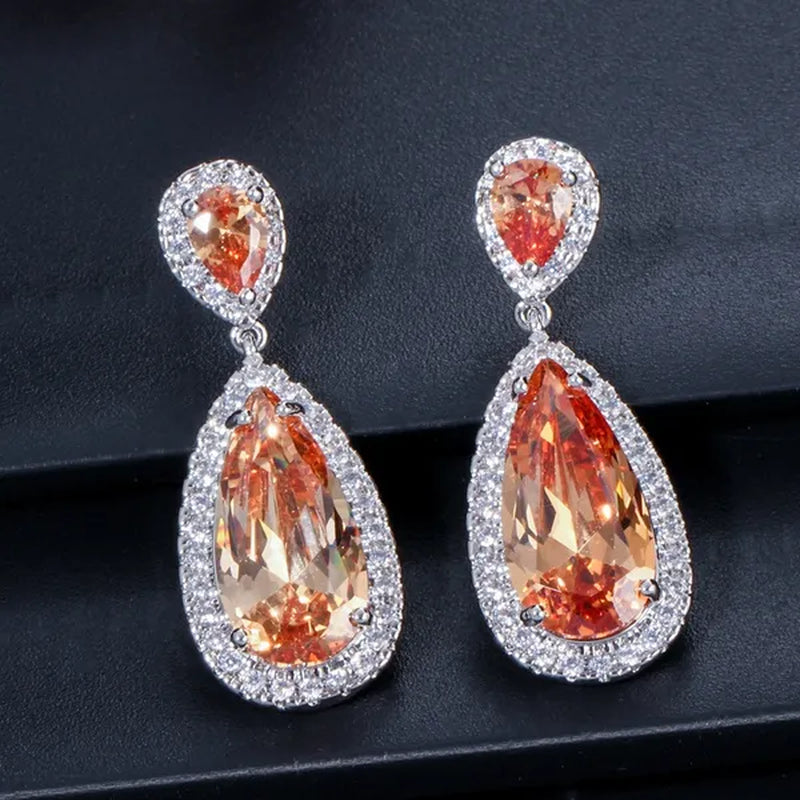 GLORIYA Luxury Wedding Party Jewelry Romantic Purple Crystal Big Tear Drop Earrings For Bridal Dress Accessories