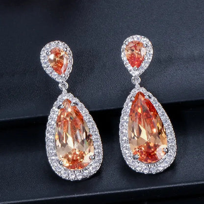 GLORIYA Luxury Wedding Party Jewelry Romantic Purple Crystal Big Tear Drop Earrings For Bridal Dress Accessories