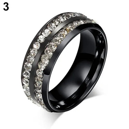 Womens Men's Fashion Double Rows Crystal gold silver black Titanium Steel Wedding Jewelry Ring 6-11