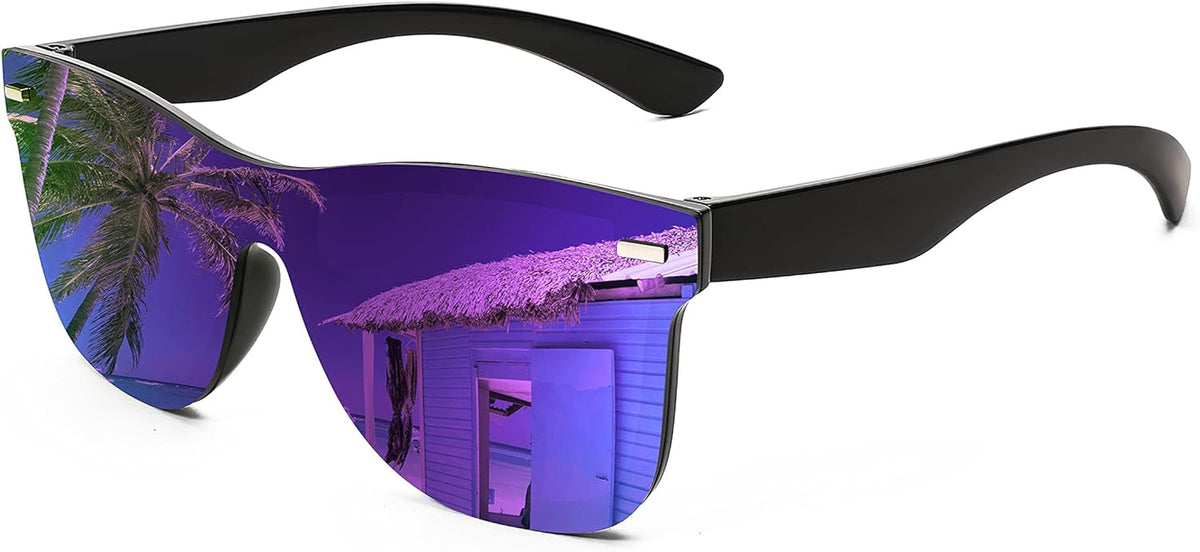Sunglasses, Rimless Mirrored Sun Glasses with Reflective One-Piece Lens, B4114