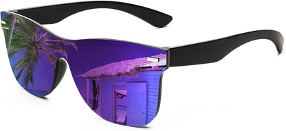 Sunglasses, Rimless Mirrored Sun Glasses with Reflective One-Piece Lens, B4114