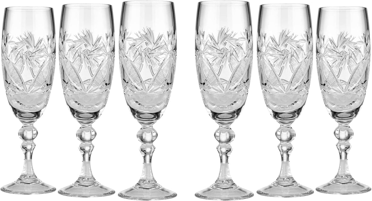6 Russian CUT Crystal Champagne Glasses on a Stem 200Ml/6.8Oz Hand Made