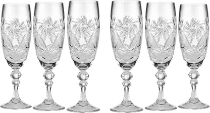 6 Russian CUT Crystal Champagne Glasses on a Stem 200Ml/6.8Oz Hand Made