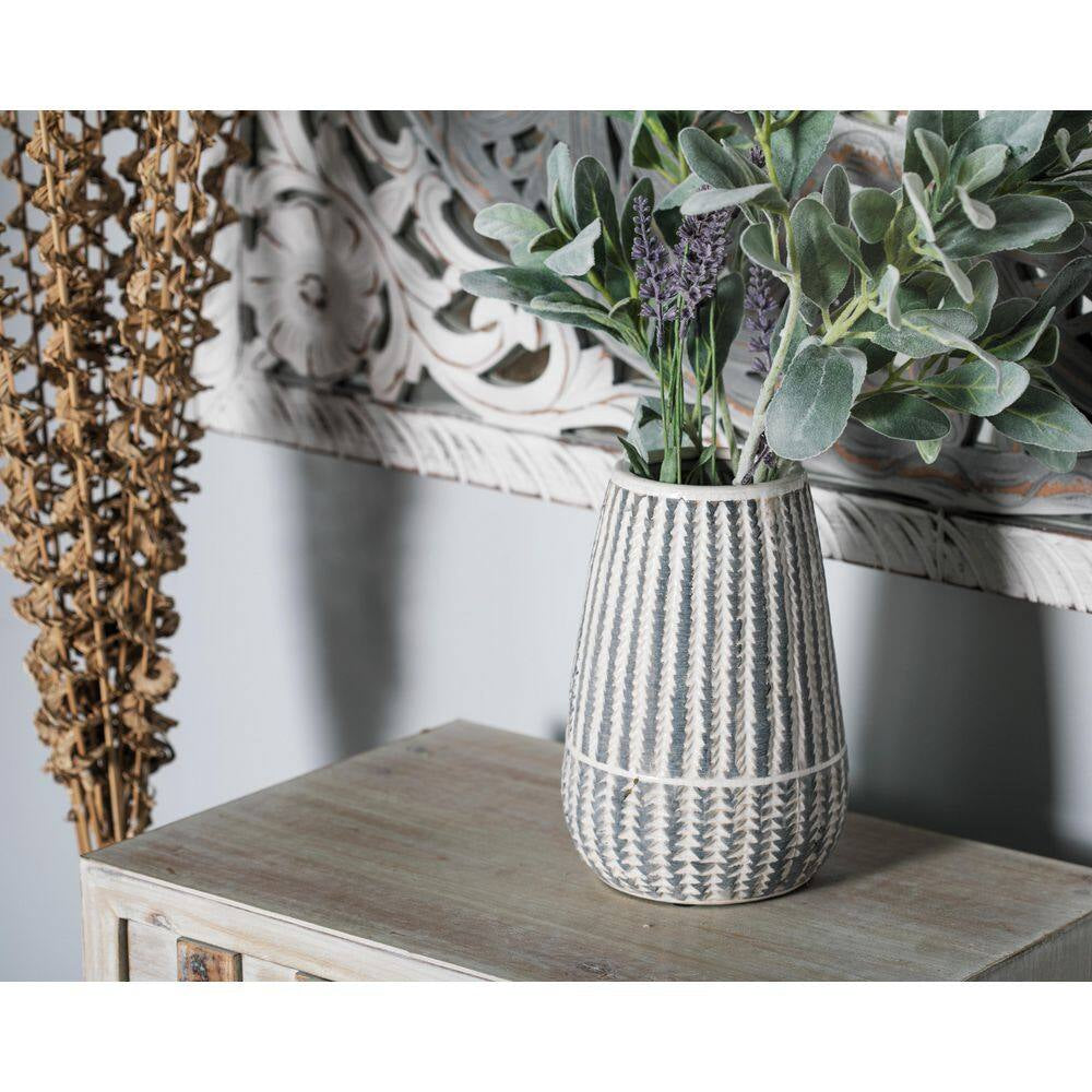 10 In. White Ceramic Decorative Vase with Stripes