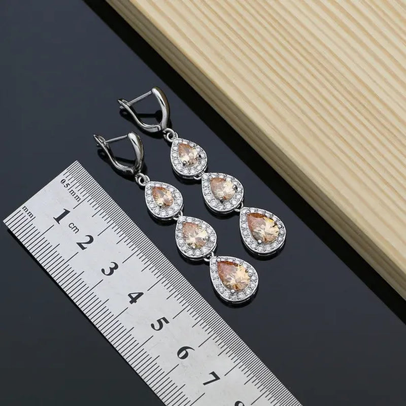 925 Sterling Silver Jewelry Set Natural Champagne Topaz Gemstone Charm for Women Wedding Jewellery