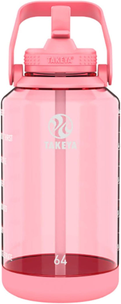 64 Oz Motivational Water Bottle with Straw Lid with Time Marker, Half Gallon, Premium Quality BPA Free Tritan Plastic, Flutter Pink