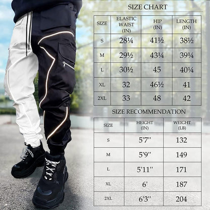 Mens Cargo Pants Hip Hop Techwear Harem Pant Jogger Sweatpants with Pockets Jogging Punk Black/White XL