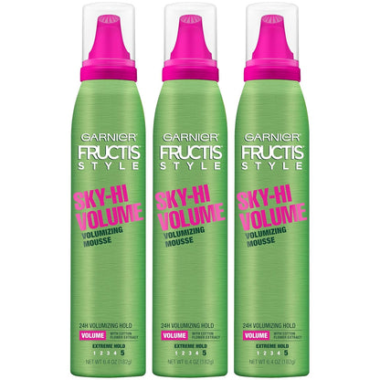 Fructis Style Sky-Hi Volume Mousse, Extreme Hold, 6.4 Oz, 3 Count (Packaging May Vary)