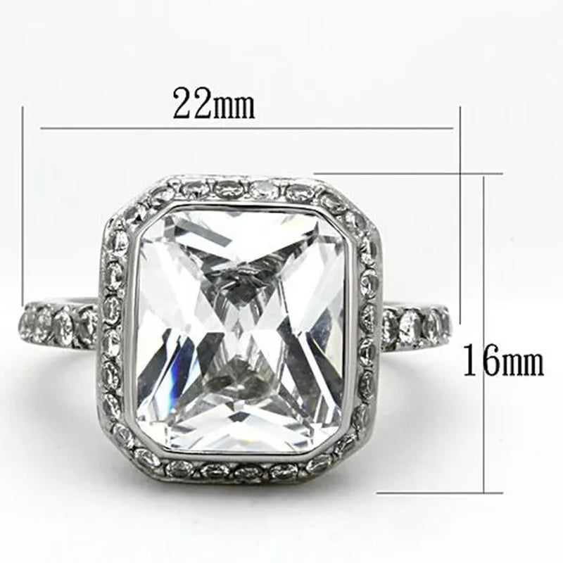 6.38 Ct Halo Emerald Cut Zirconia Stainless Steel Engagement Ring Women's Size 5-10