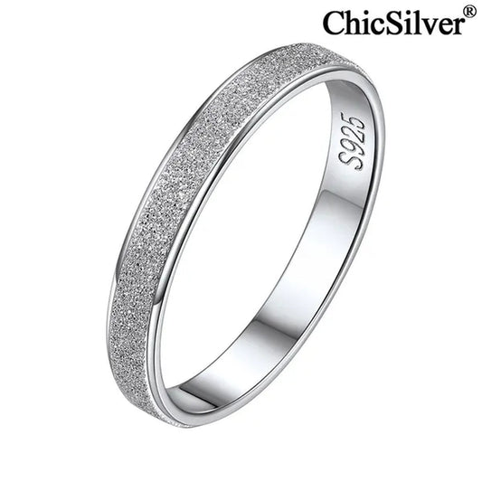 Chicsilver 925 Sterling Silver Rings Skinny Sandblast Finish Resistant Comfort Fit Wedding Band 3Mm Ring Size 4-12