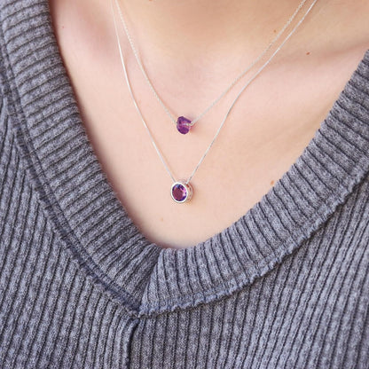 Silver Pink Sapphire Necklace, Slider Solitaire Gemstone Pendant with 16" Box Chain; Pink Sapphire Birthstone Pendant Gemstone for Women by Lotus Stone Design (16, Pink Sapphire)