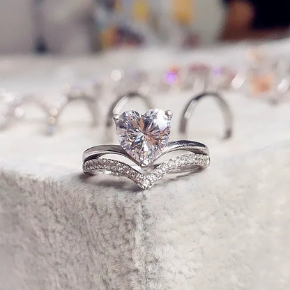 Luxury Female Fashion 925 Sterling Silver Heart Diamond Engagement Rings for Women Wedding Accessories Personality Gift Romantic Princess Birthday Party Jewelry White Sapphire Ring Size 5-11