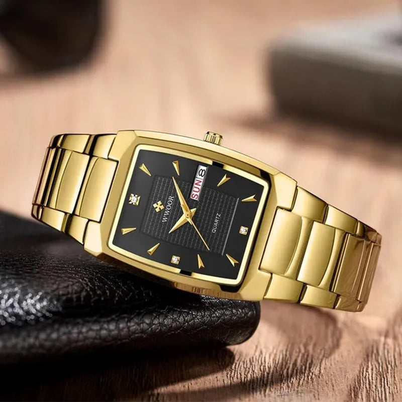 2021 Men's Watch WWOOR Top Brand Luxury Gold Blue Black Watch Men's Square Business Sports Quartz Waterproof Stainless Steel Watch Relogio Masculino