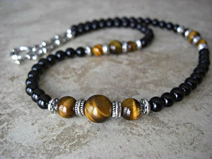 Black Onyx Tiger Eye Silver Accents Men's Necklace